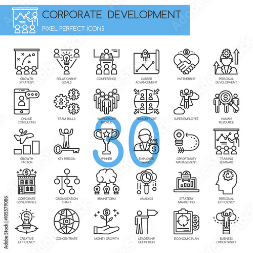 corporate development , thin line icons set