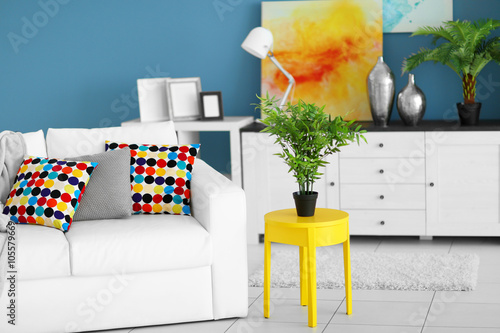 Living room interior with w...