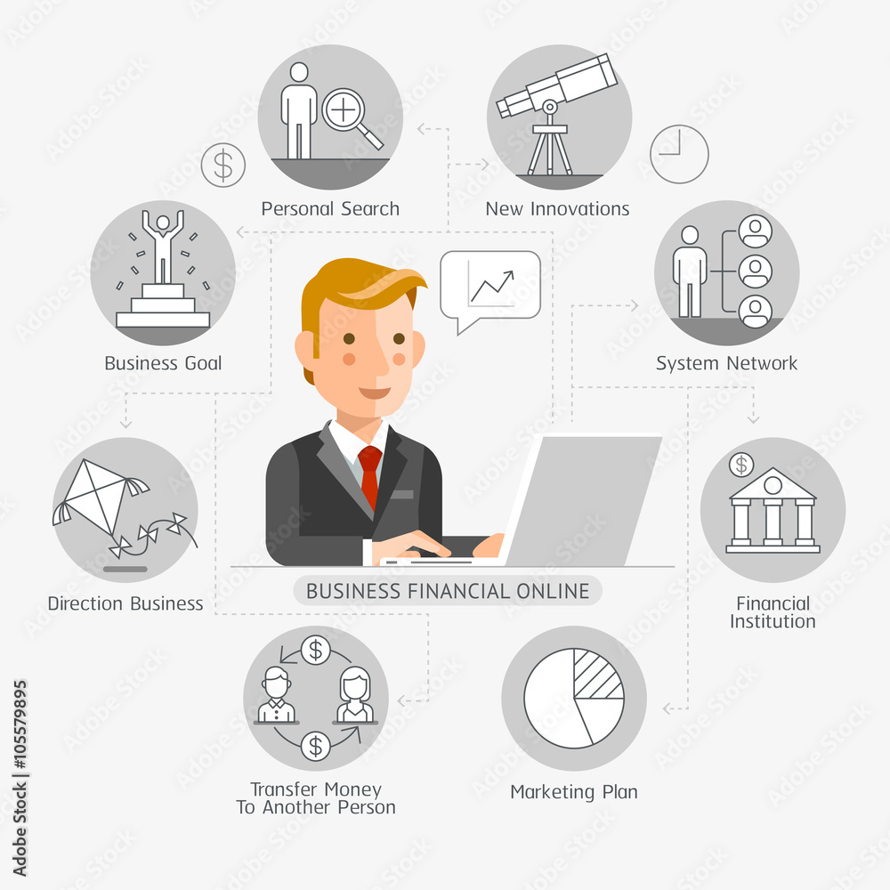 Business Financial Online Conceptual Flat Style. Vector Business Financial Online Conceptual Flat Style. Vector