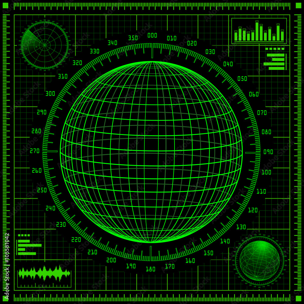 Obraz premium Radar screen with futuristic user interface HUD.
