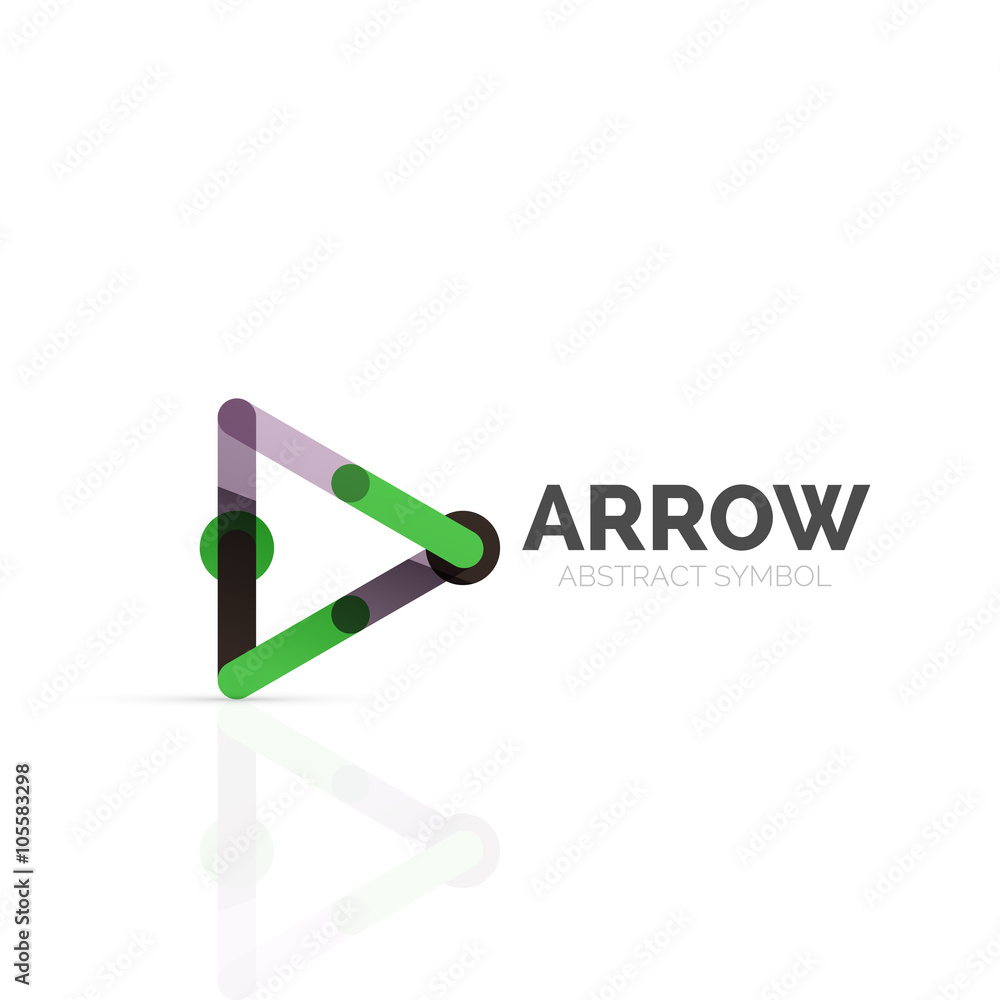Linear arrow abstract logo, connected multicolored segments of lines in directional pointer figure Linear arrow abstract logo, connected multicolored segments of lines in directional pointer figure