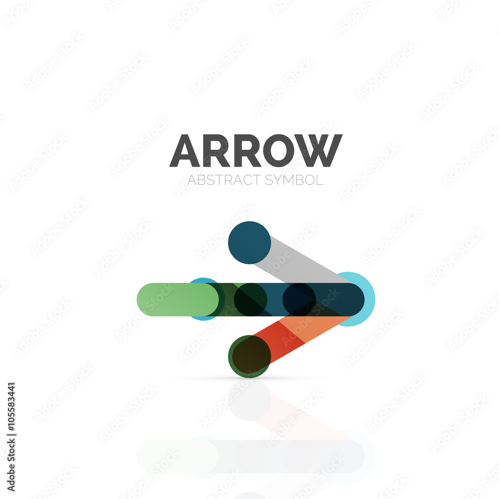 Linear arrow abstract logo, connected multicolored segments of lines in directional pointer figure Linear arrow abstract logo, connected multicolored segments of lines in directional pointer figure