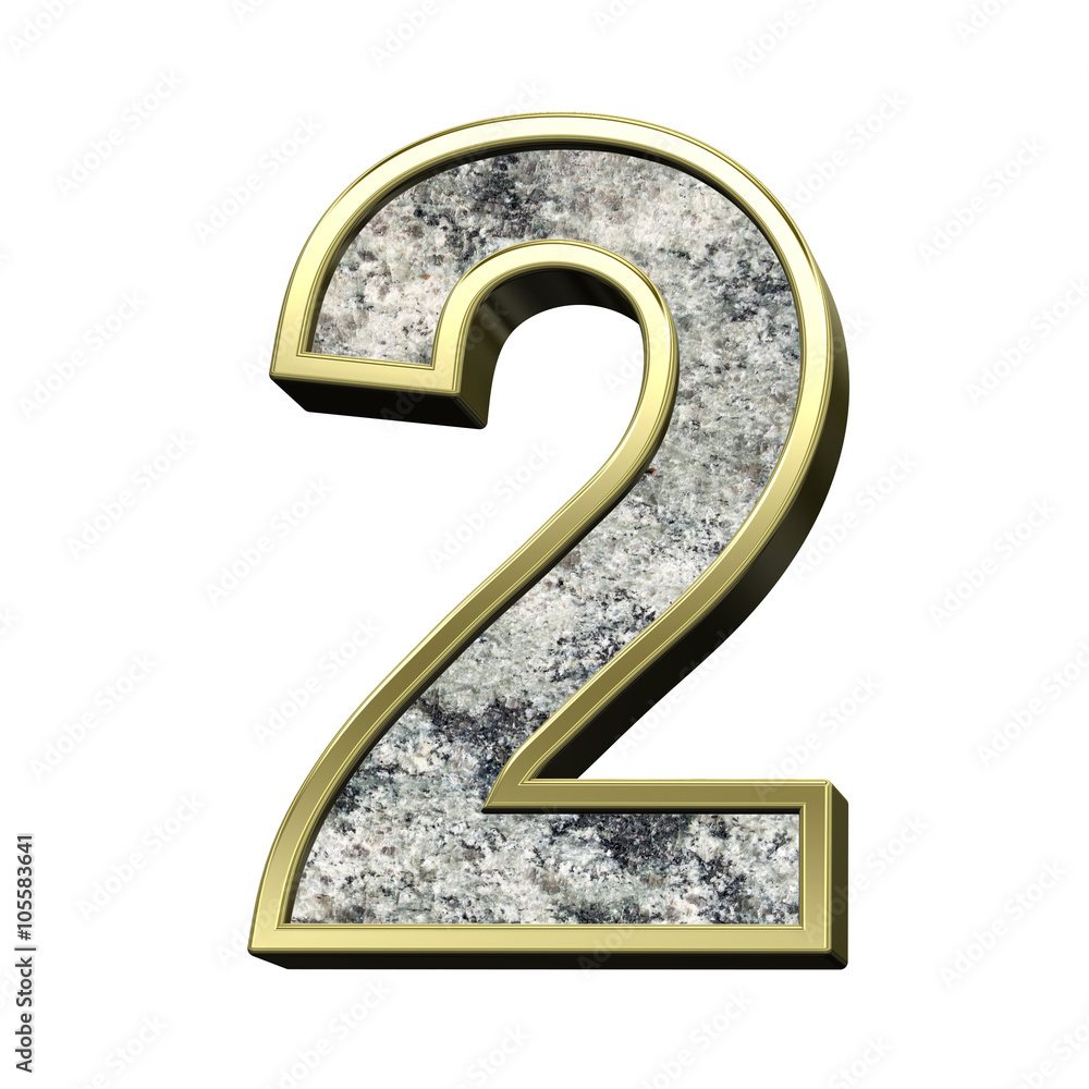 Number from granite with gold frame alphabet set isolated over white. Computer generated 3D photo rendering. Number from granite with gold frame alphabet set isolated over white. Computer generated 3D photo rendering.