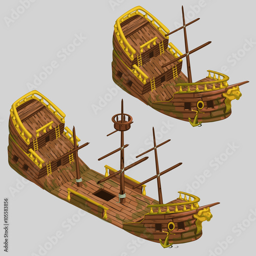 Ancient pirate boat with two types