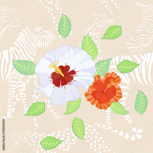 Seamless pattern with hibiscus