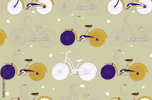Seamless pattern with vintage bicycles.