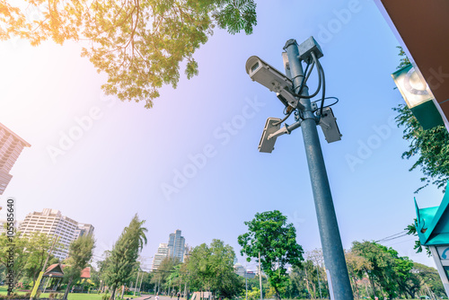 Security camera for monitoring events in urban garden.
