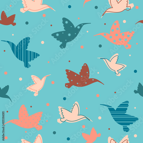 Seamless pattern with hummingbirds.