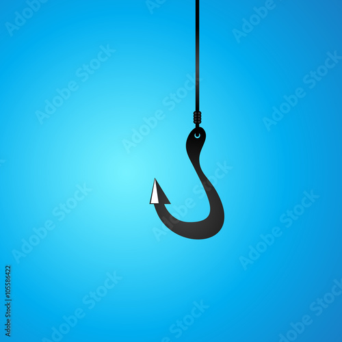 fishing hook symbol, sign on blue background