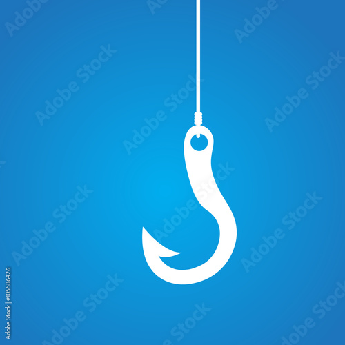 fishing hook symbol, sign on blue background