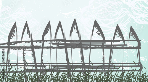 fence drawing against sky and clouds