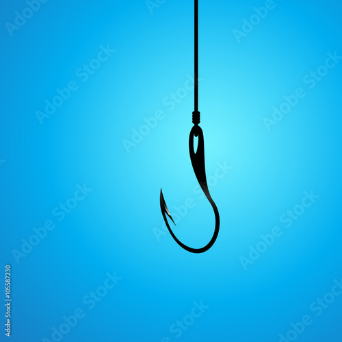 fishing hook symbol, sign on blue background