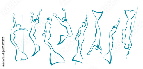 set with silhouette of freedivers.