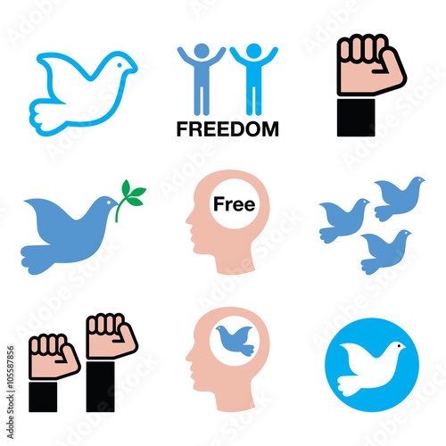 Freedom icons set - dove and fist symbols 
 