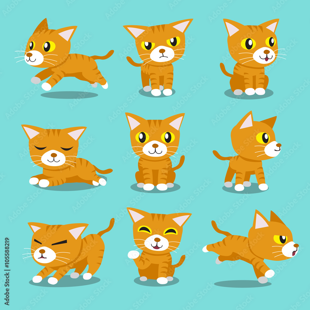 Fototapeta Cartoon character orange cat poses