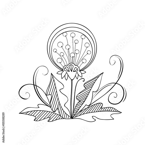 Black-and-white contours of abstract flowers on a white background