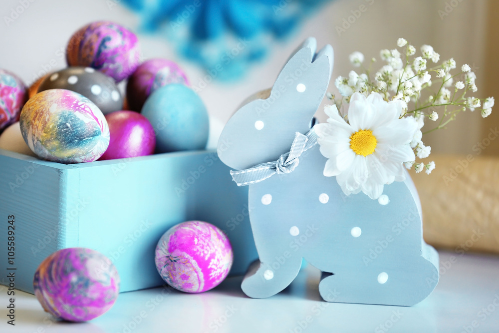 Easter bunny and eggs, close up Easter bunny and eggs, close up