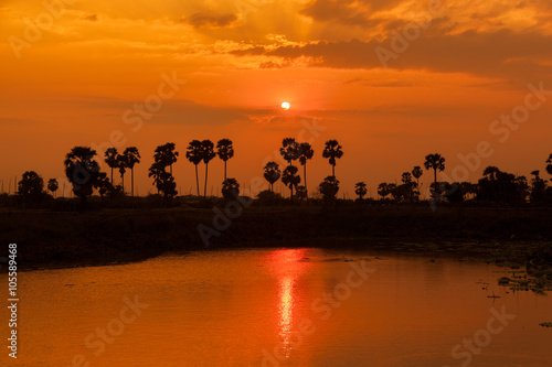 sunset in the cambodian countryside