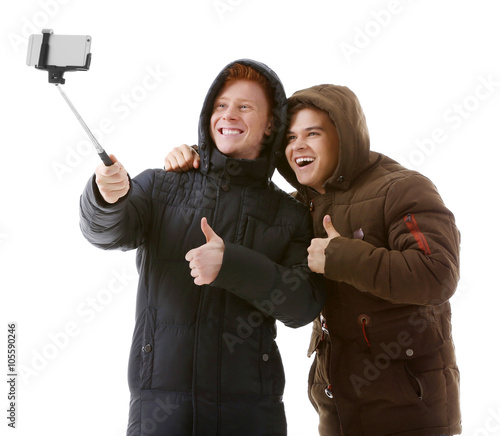 Two teenager boys in winter...