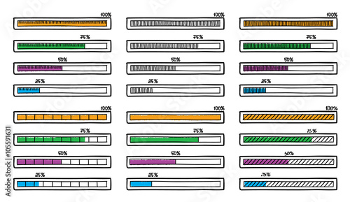 Mega set of hand-drawn vector doodle progress bar
