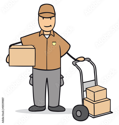 Cartoon Mann als Paketzusteller ilustración de Stock | Adobe Stock