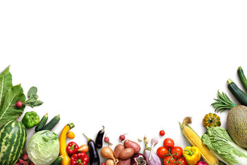 Healthy eating background. Food photography different fruits and vegetables isolated white background. Copy space. High resolution product