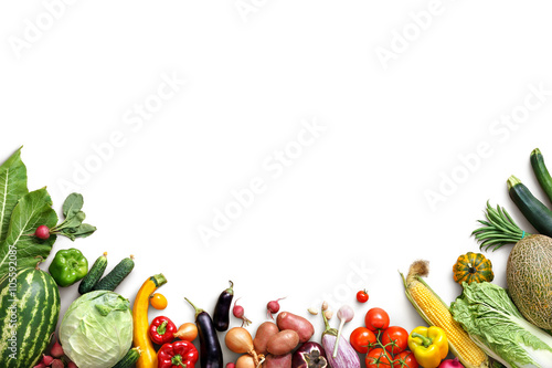 Healthy eating background. Food photography different fruits and vegetables isolated white background. Copy space. High resolution product