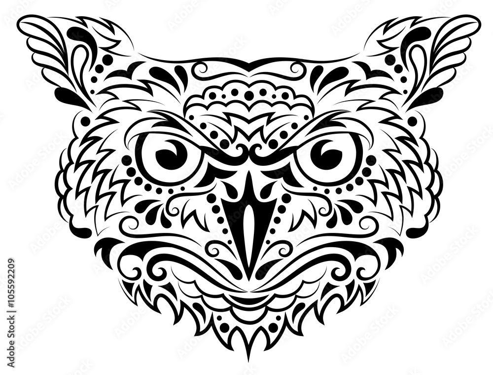 Obraz premium Head of an owl in tattoo style.