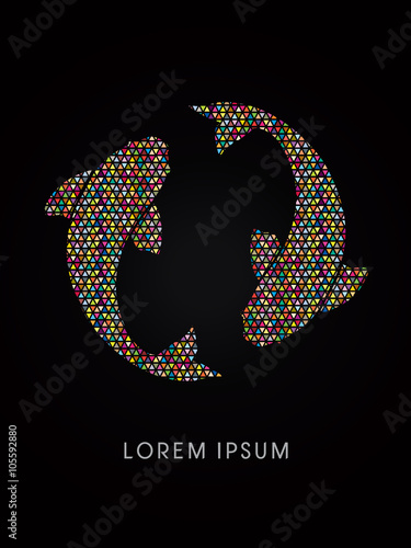 2 fish, twin fish, designed using colorful triangle mosaic graphic vector.