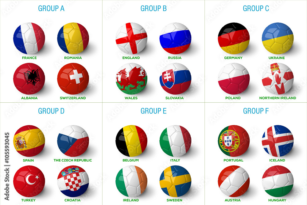 Fototapeta premium Soccer balls with country flag isolated on the white background.