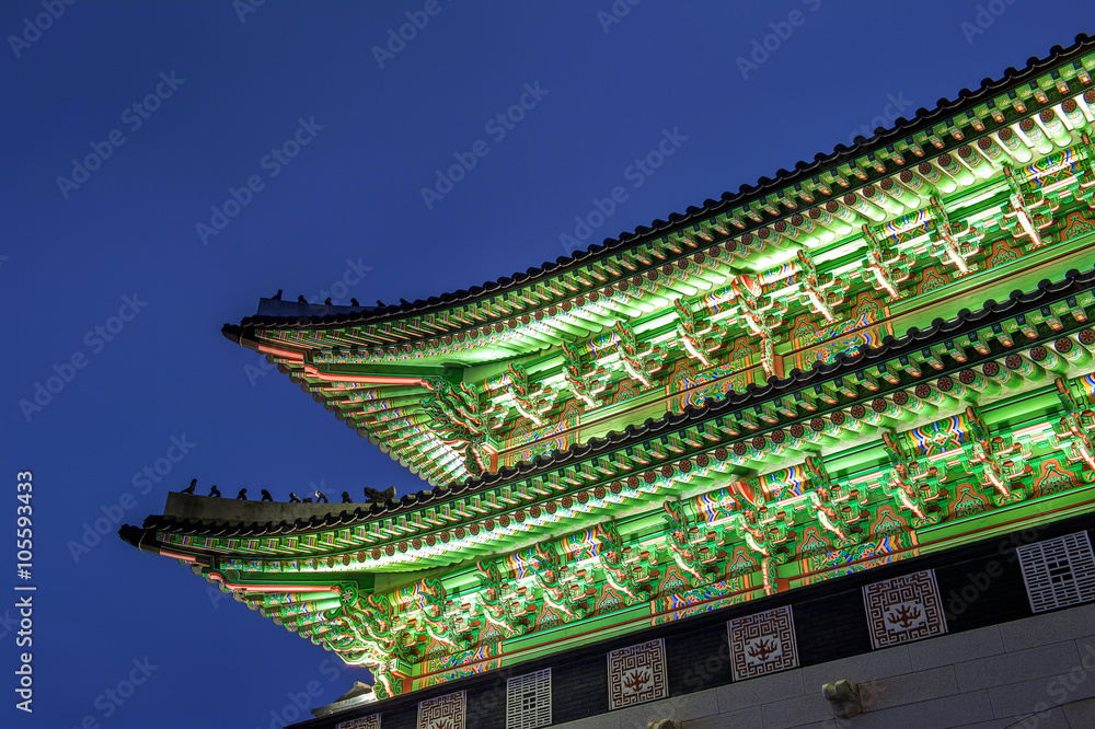 Gyeongbokgung Palace at night in seoul,South Korea.