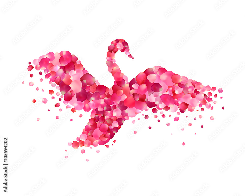 Naklejka premium swan of pink rose petals isolated on white