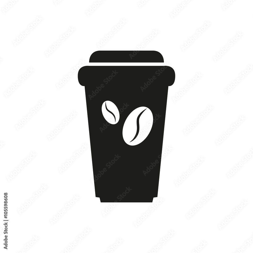 Disposable coffee cup icon with beans logo Disposable coffee cup icon with beans logo