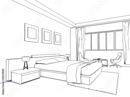 Architectural Interior Drawing Bedroom Sketch Stock Illustration Adobe Stock