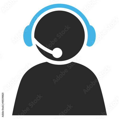 Call Center Operator vector icon. Picture style is bicolor flat call center operator icon drawn with blue and gray colors on a white background.