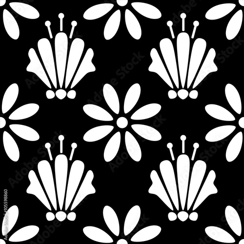 Seamless pattern with silhouettes flowers 