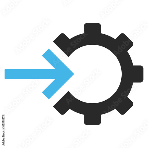 Cog Integration vector icon. Picture style is bicolor flat cog integration icon drawn with blue and gray colors on a white background.