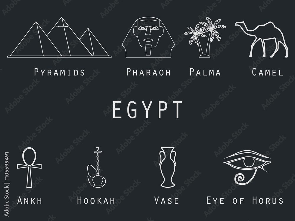 Egyptian symbols, icons set. Vector. Egyptian symbols, icons set. Vector.