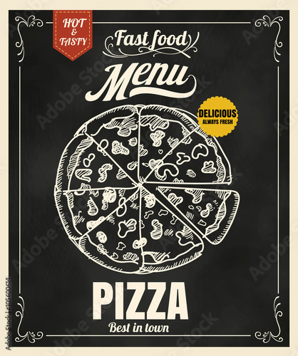 Restaurant Fast Foods menu pizza on chalkboard vector format eps