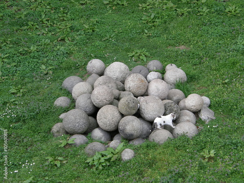 Cannon balls in the inner yard of Castello Sforzesco in Milan, Italy
