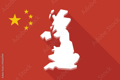 China long shadow flag with  a map of the UK