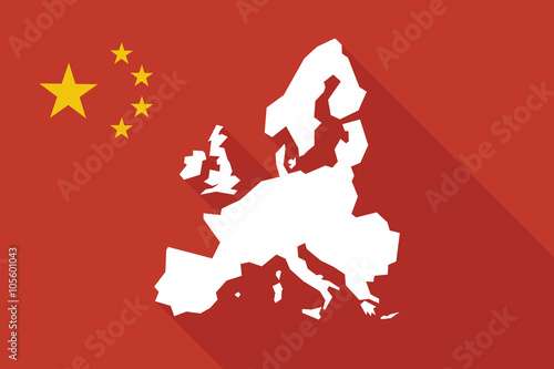 China long shadow flag with  a map of Europe