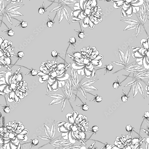 Seamless pattern with peony