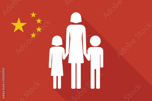 China long shadow flag with a female single parent family pictog