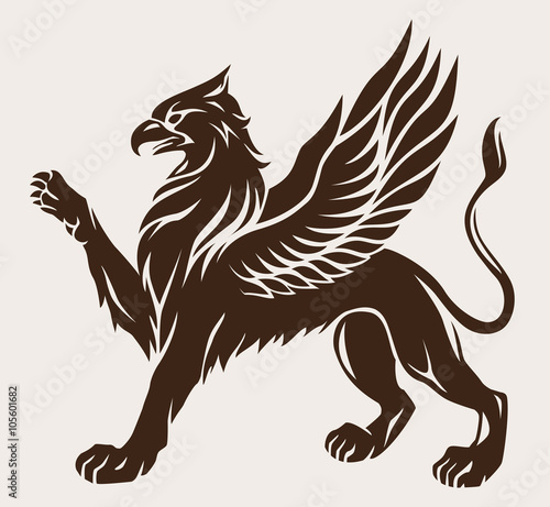 Griffin black with wings. Vector icon. Gryphon symbol photo