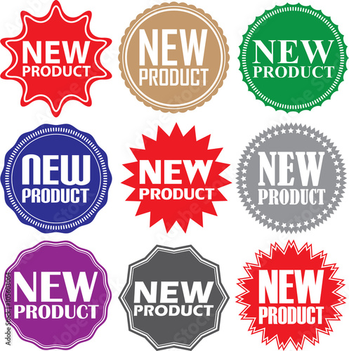 New product signs set, new product sticker set, vector illustration