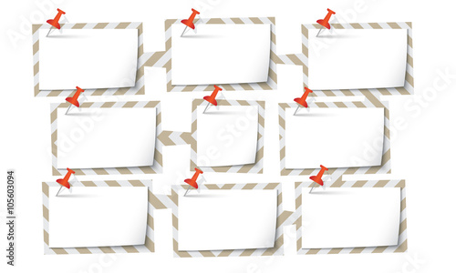 Nine abstract text boxes for your text and push pins