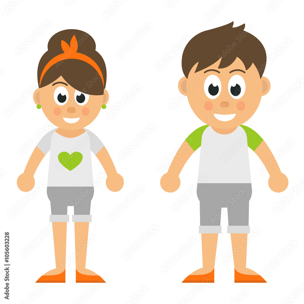 cartoon boy and girl in shirt and shorts cartoon boy and girl in shirt and shorts