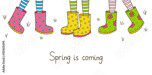 Spring banner with color rubber boots