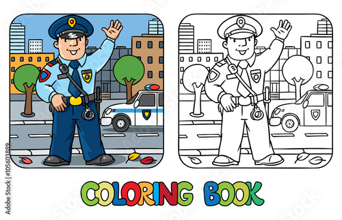 Funny policeman. Coloring book